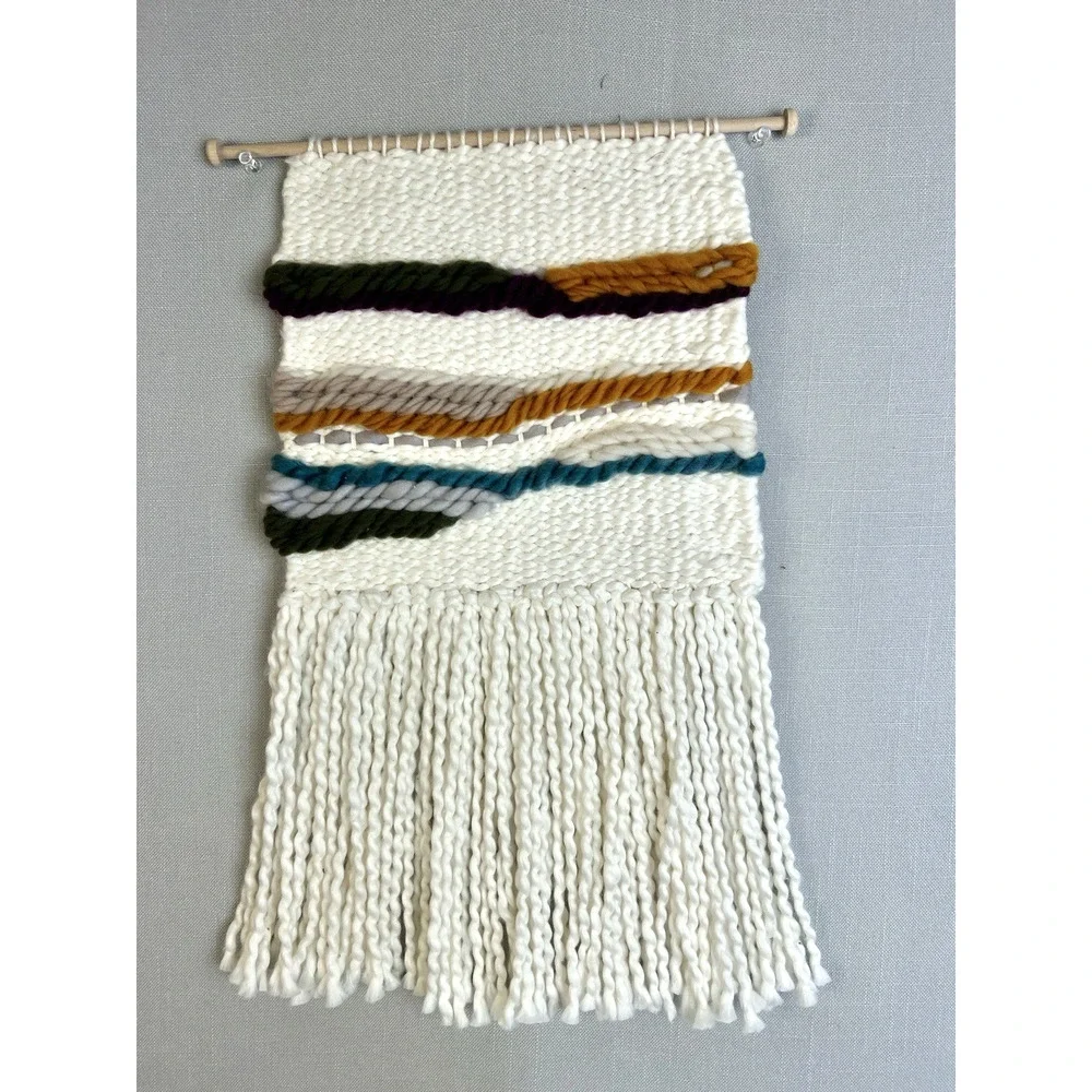 Handmade Fiber Art Wall Hanging Cream Gold 19